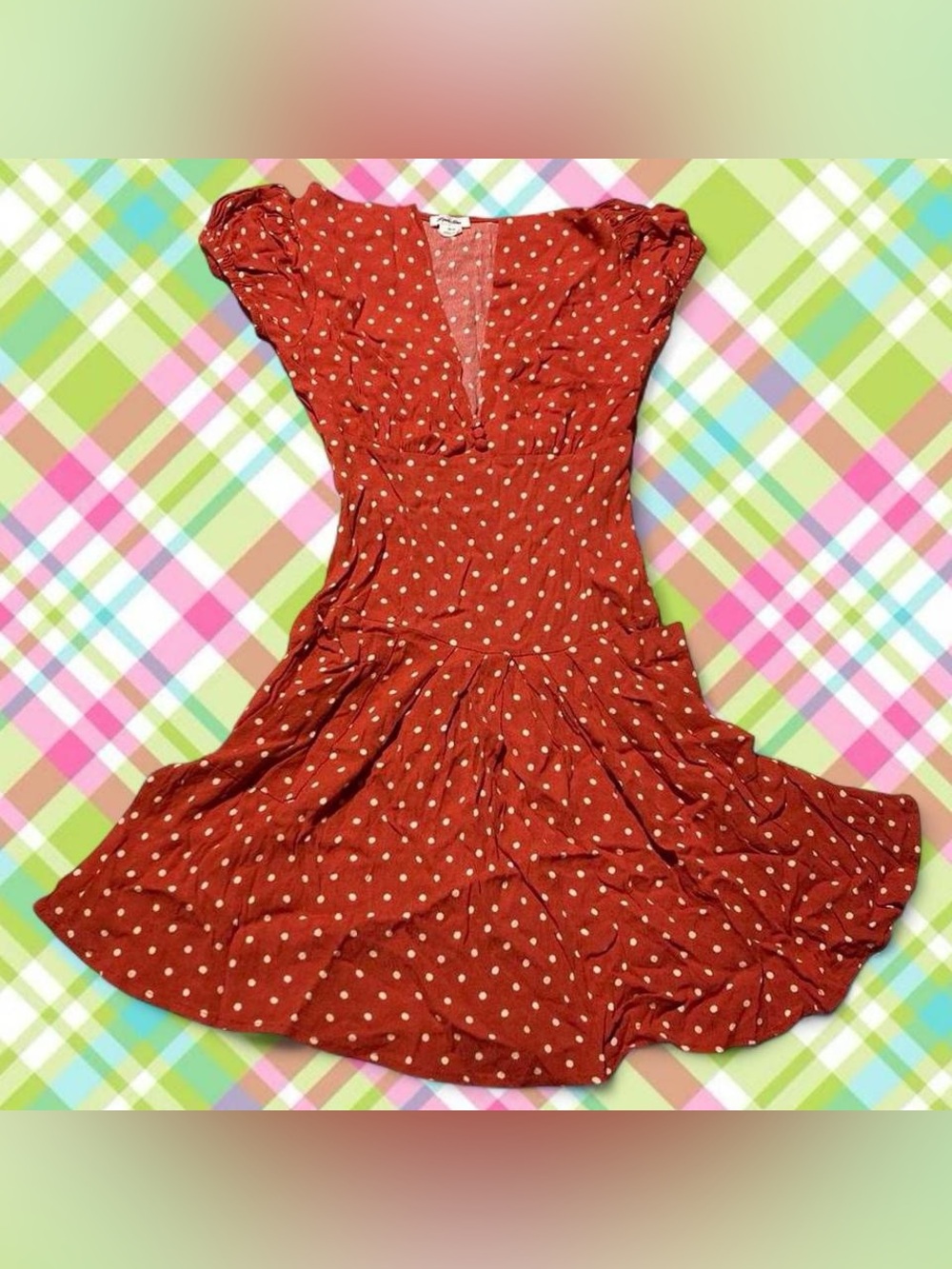 Blue Kimchi fitted white and red polka dot dress.